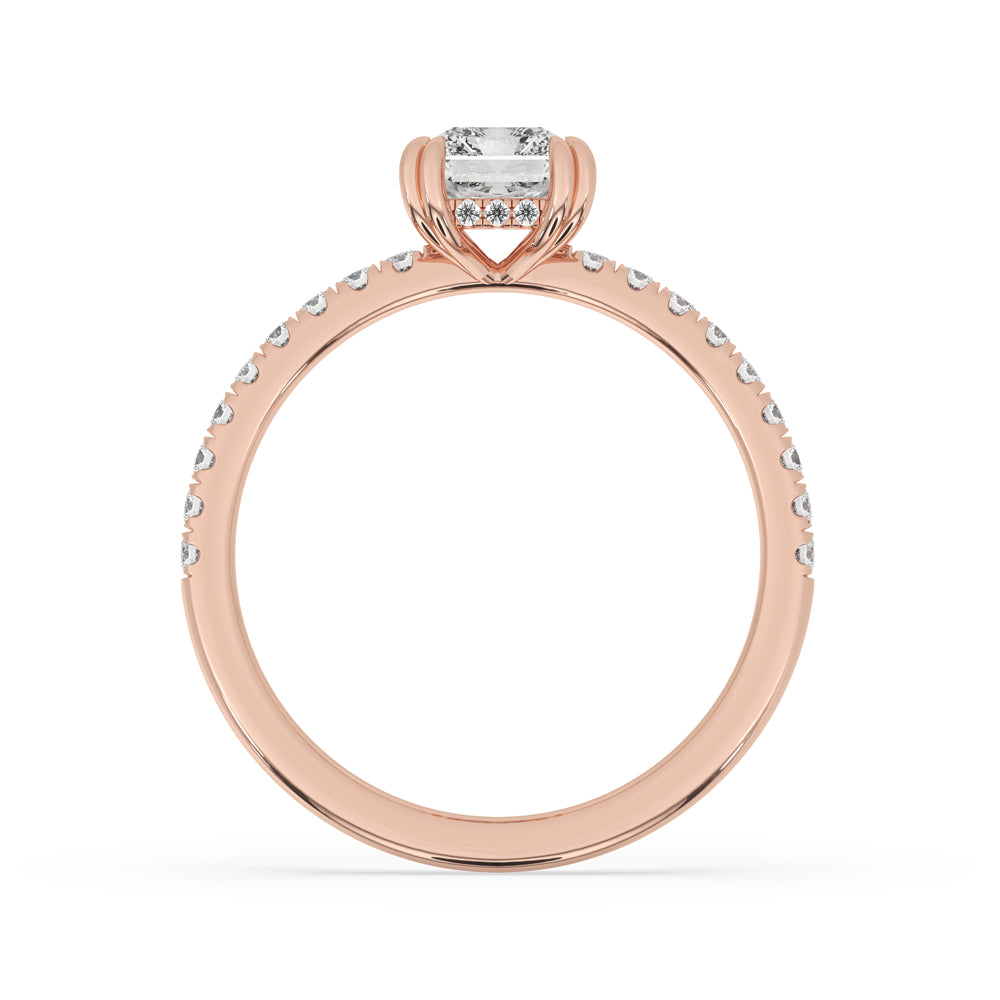3 carat radiant cut diamond ring with hidden halo – A 3ct radiant cut diamond ring with a hidden halo for a glamorous yet subtle sparkle, ideal for proposals.
