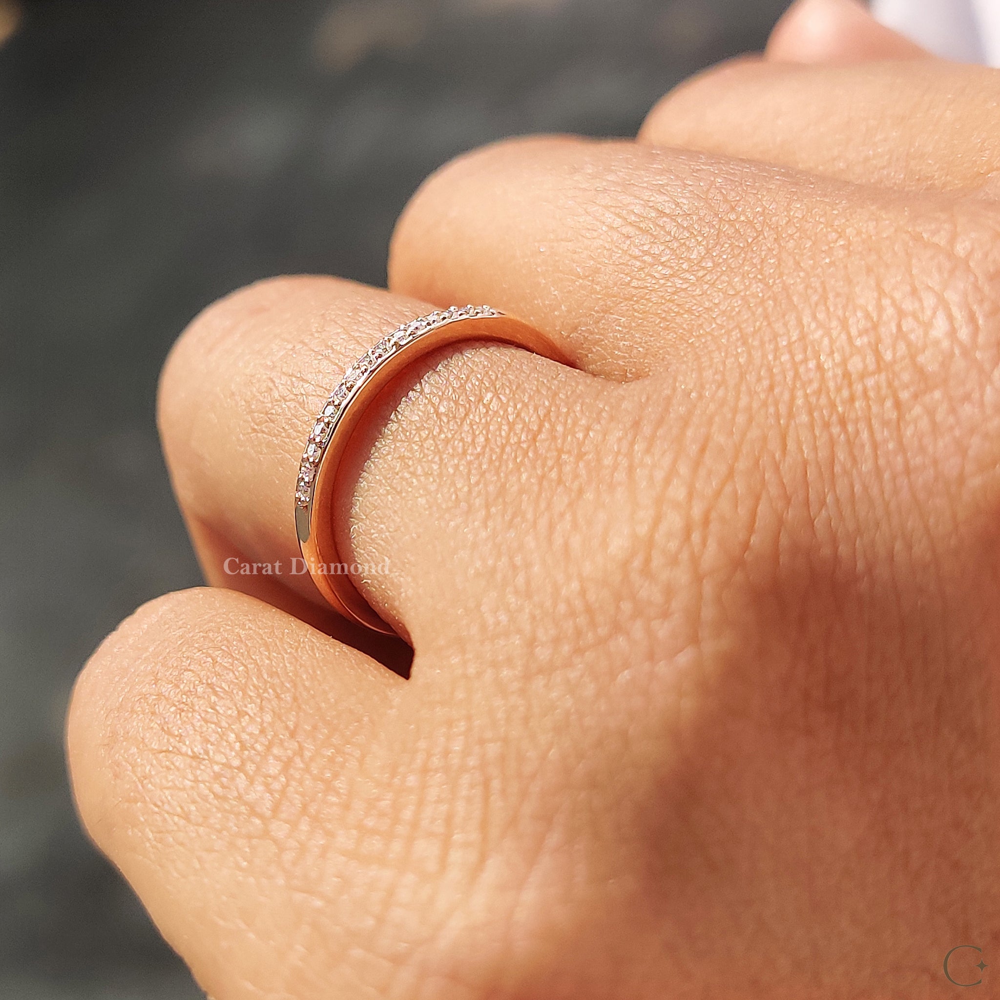 Distance Pave, handmade band, yellow gold wedding band
