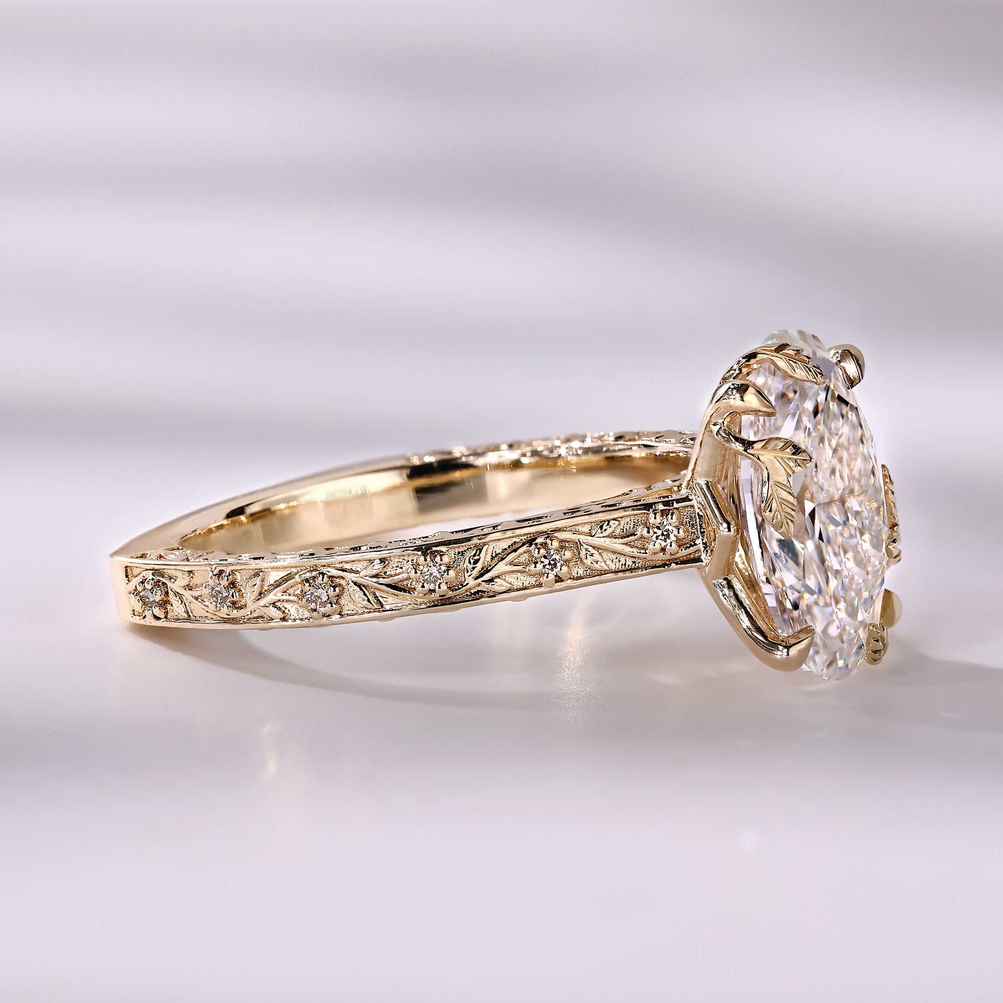 Oval Cut Nature Inspired Engagement Ring In Euro Shank