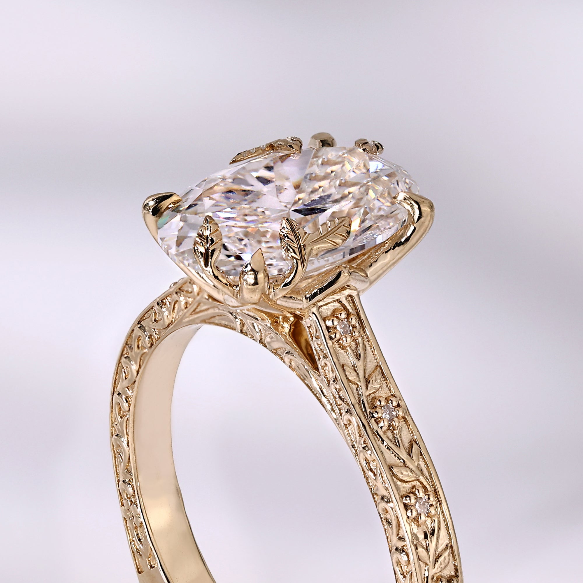 Oval Cut Nature Inspired Engagement Ring In Euro Shank