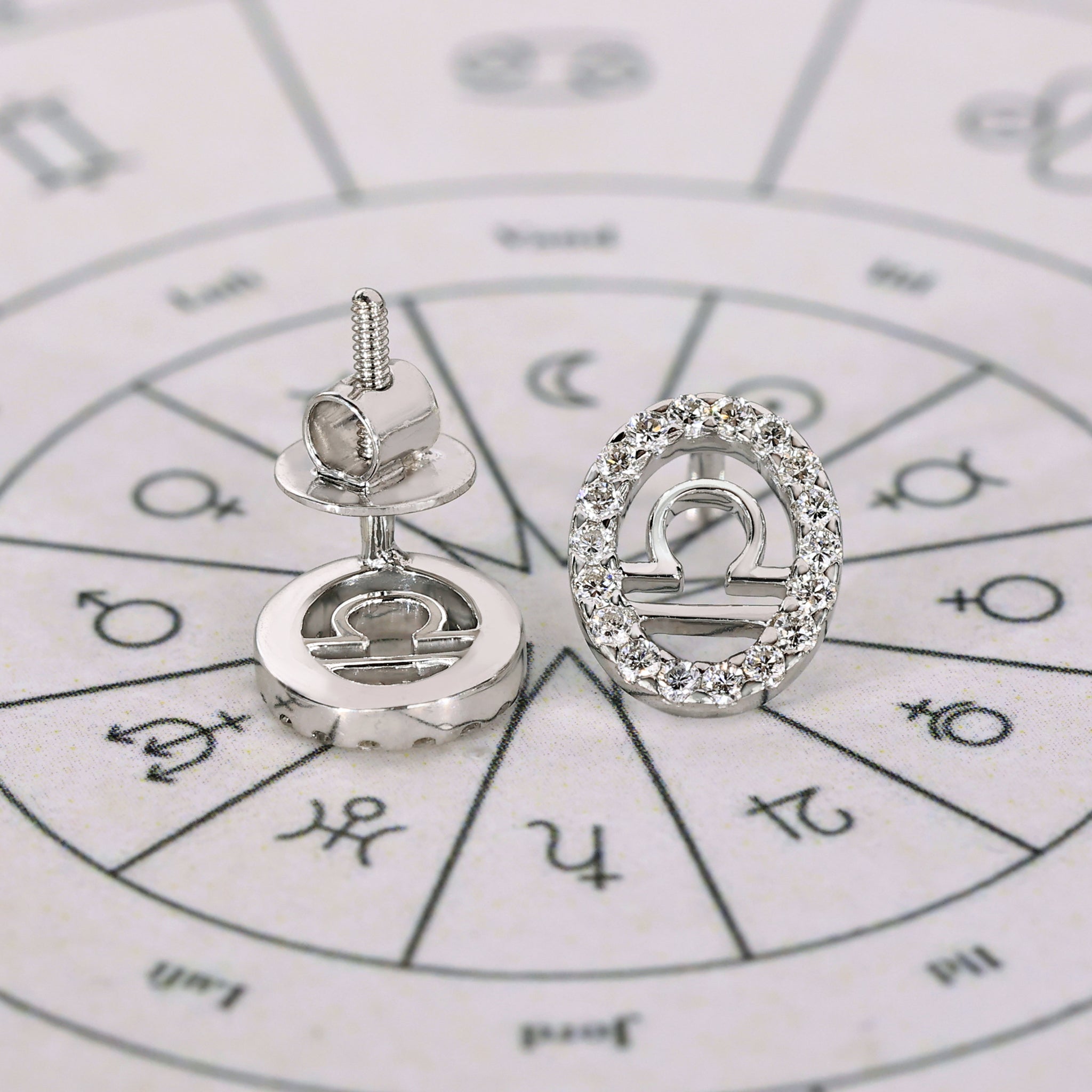 Lab grown diamond Libra earrings for astrology lovers.
