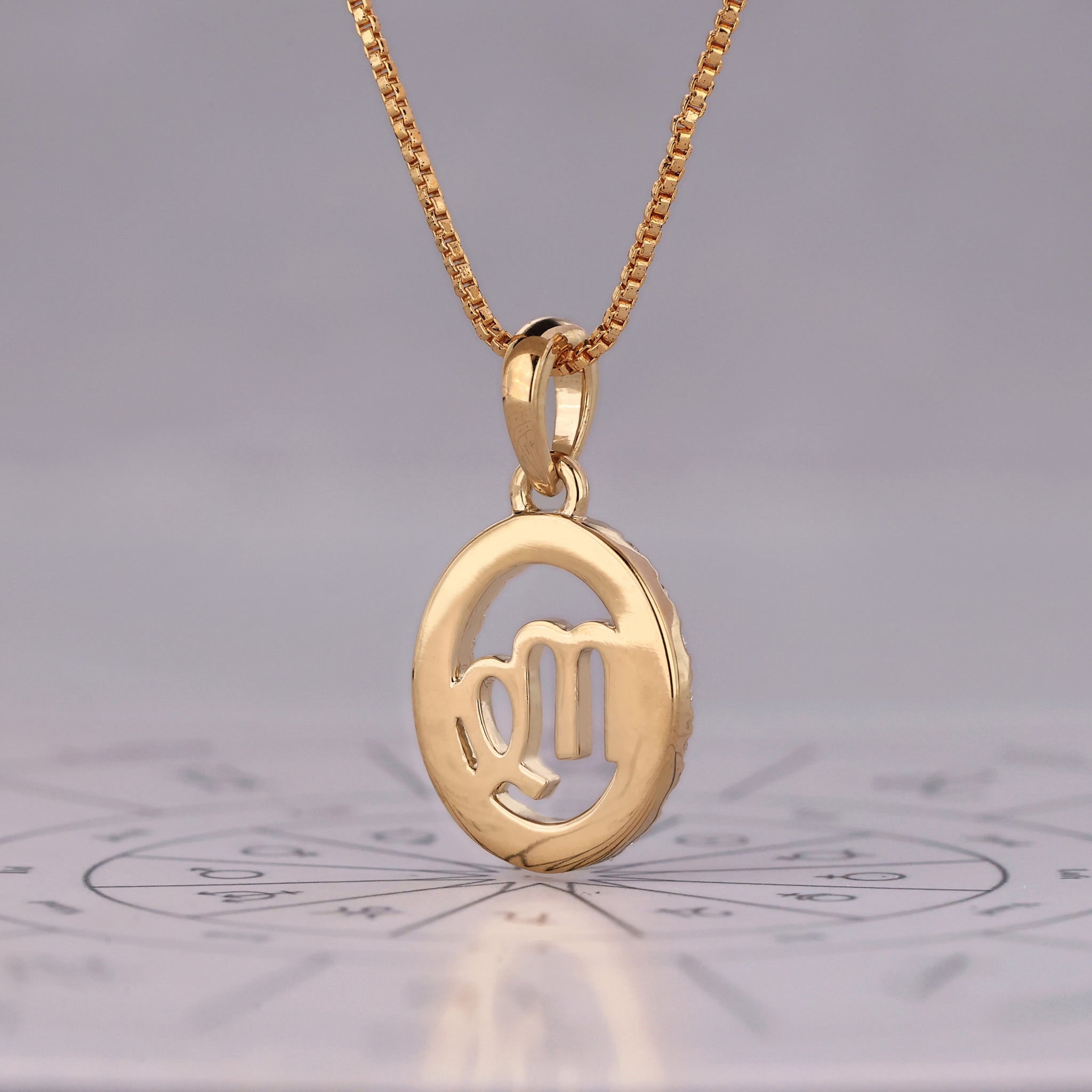 Astrology pendant featuring Virgo constellation design in yellow gold finish.