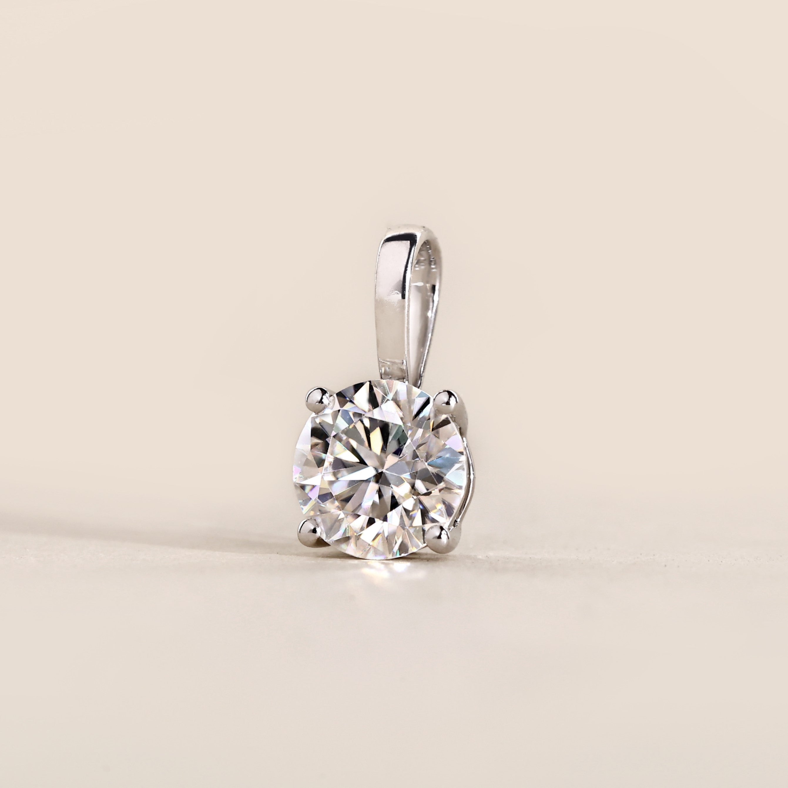 925 Silver Round Cut Moissanite Pendant In Basket Setting