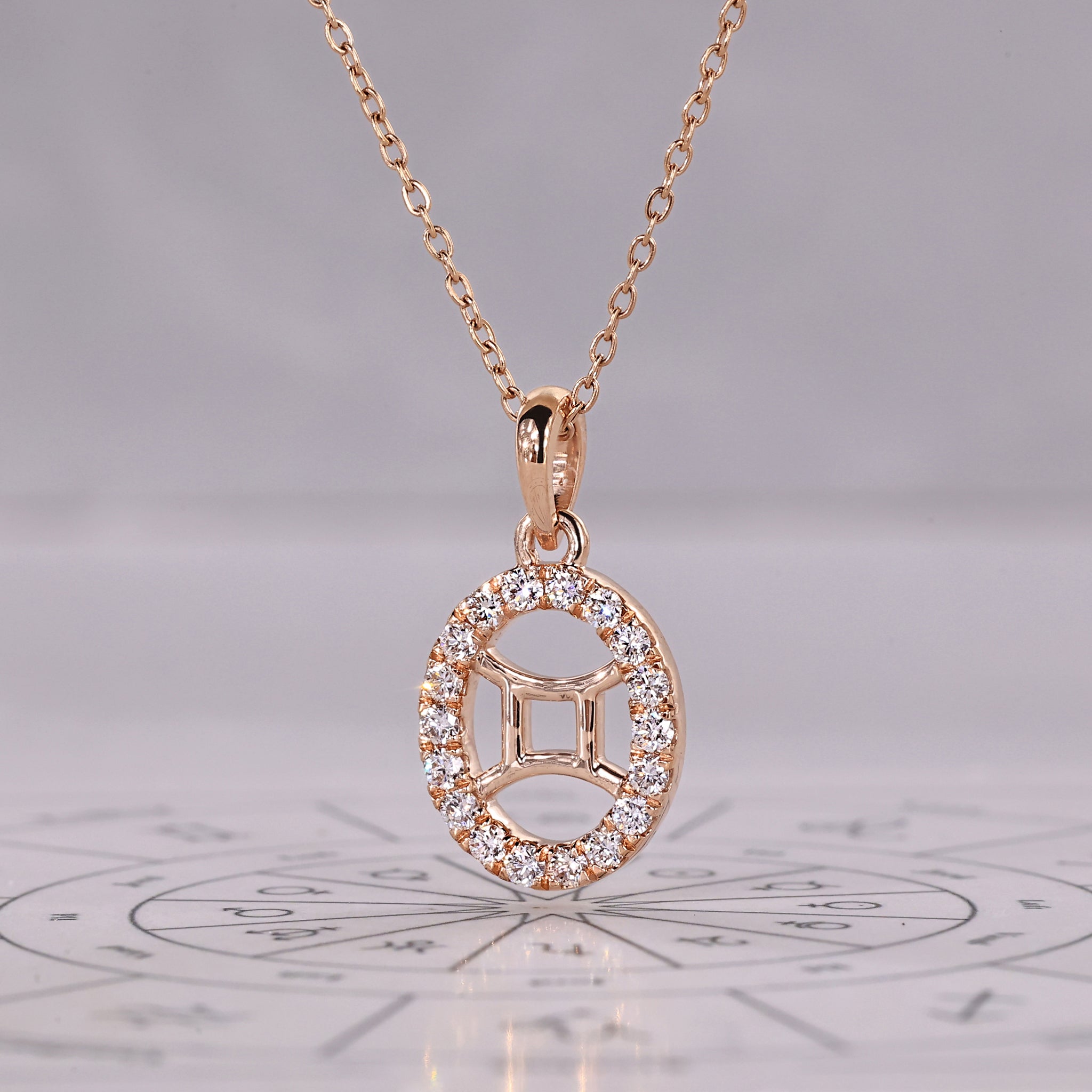 Handmade Gemini zodiac pendant featuring astrology design and Lab Grown Diamond.