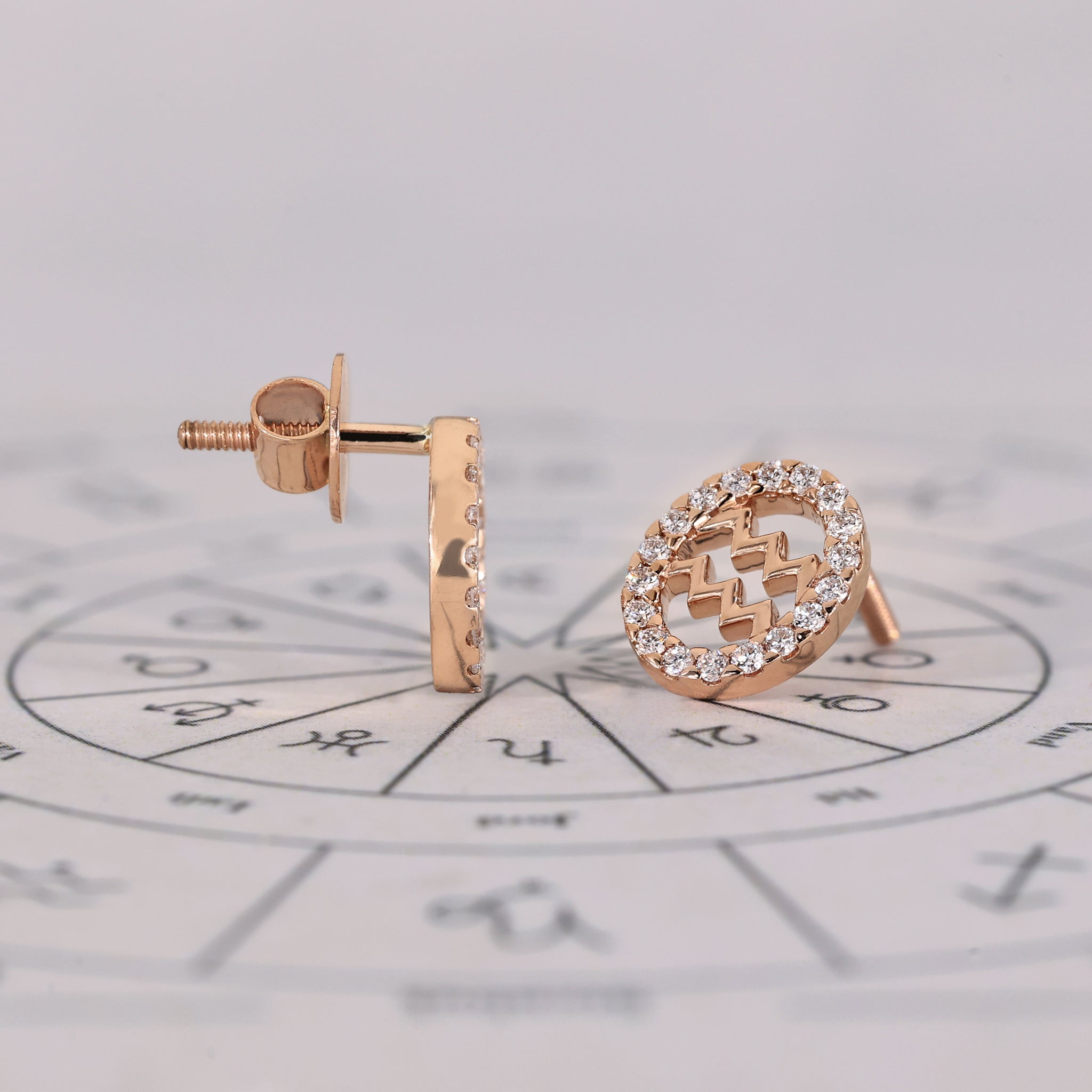 Lab grown diamond Aquarius earrings for astrology enthusiasts.
