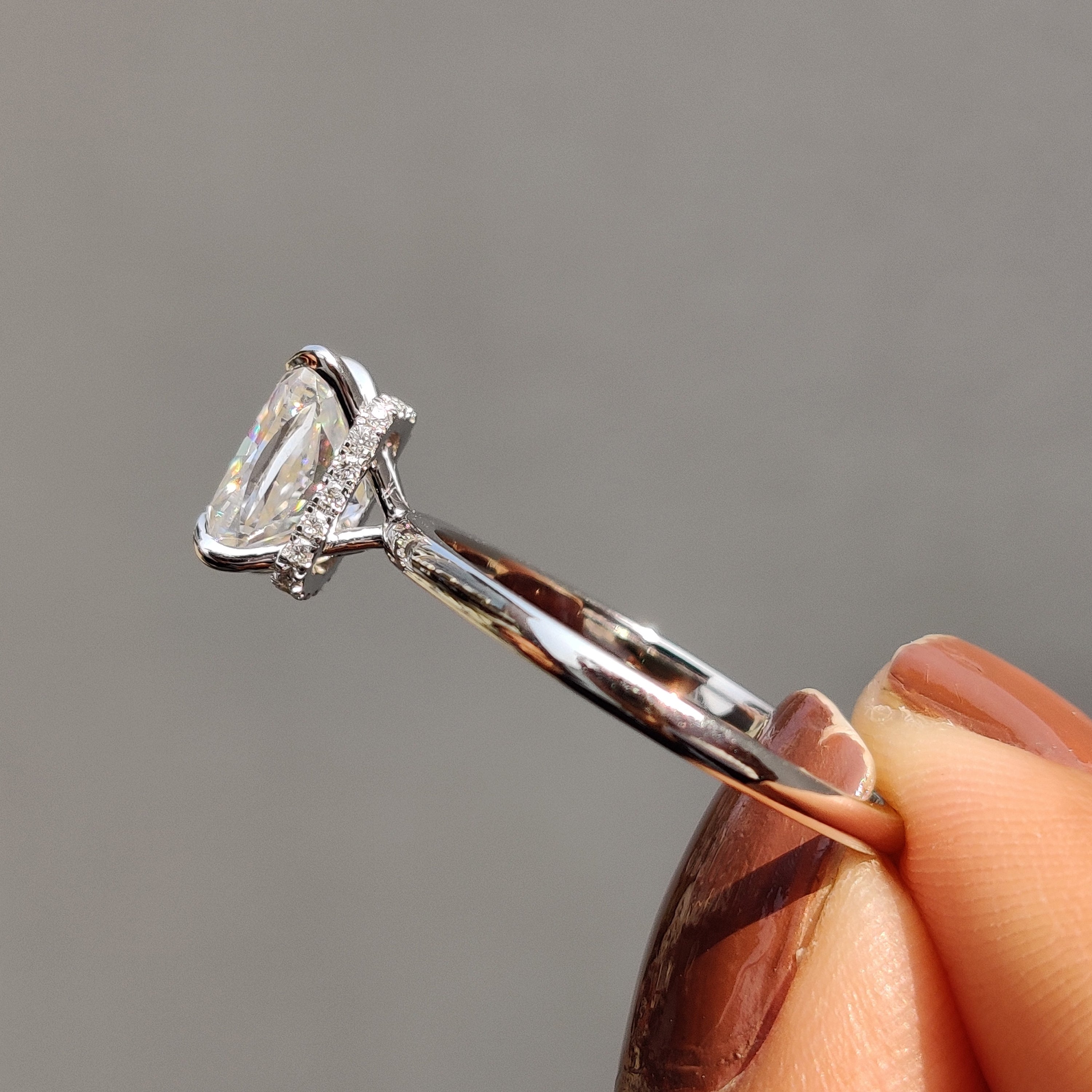 Cushion Cut Engagement Ring With Hidden Halo