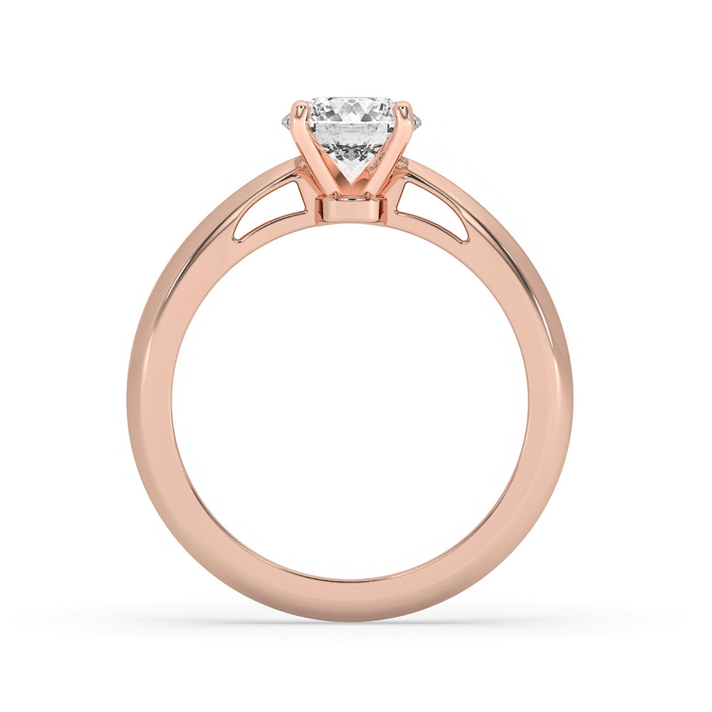 Knife Edge Shank Ring with a stunning solitaire diamond in rose gold.
