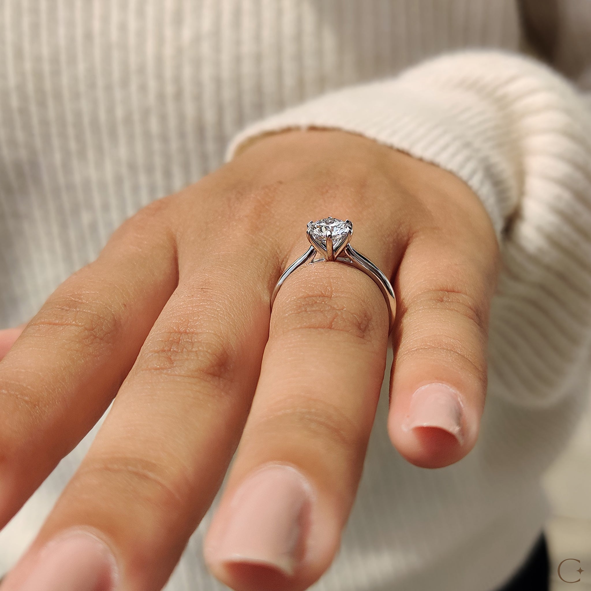 Tapered ring shank for a comfortable fit and a graceful, slender silhouette.
