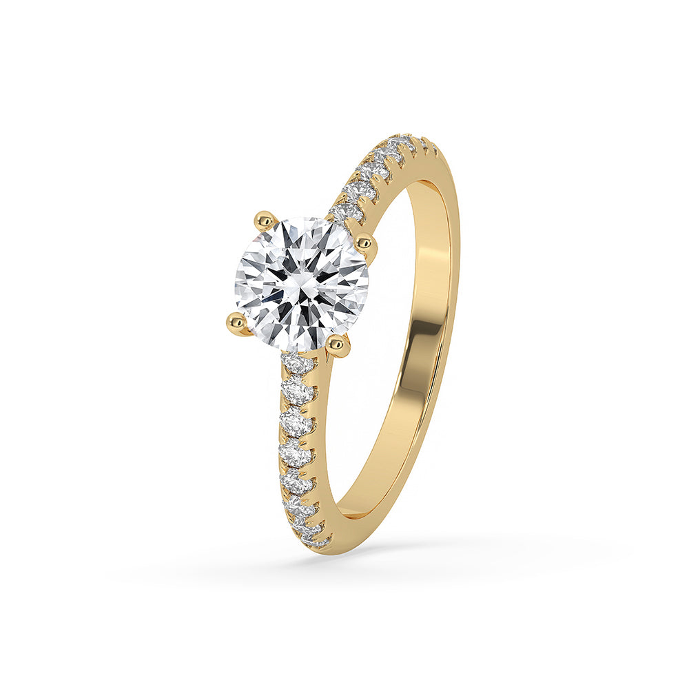 Elegant cathedral setting ring with a sparkling round diamond.
