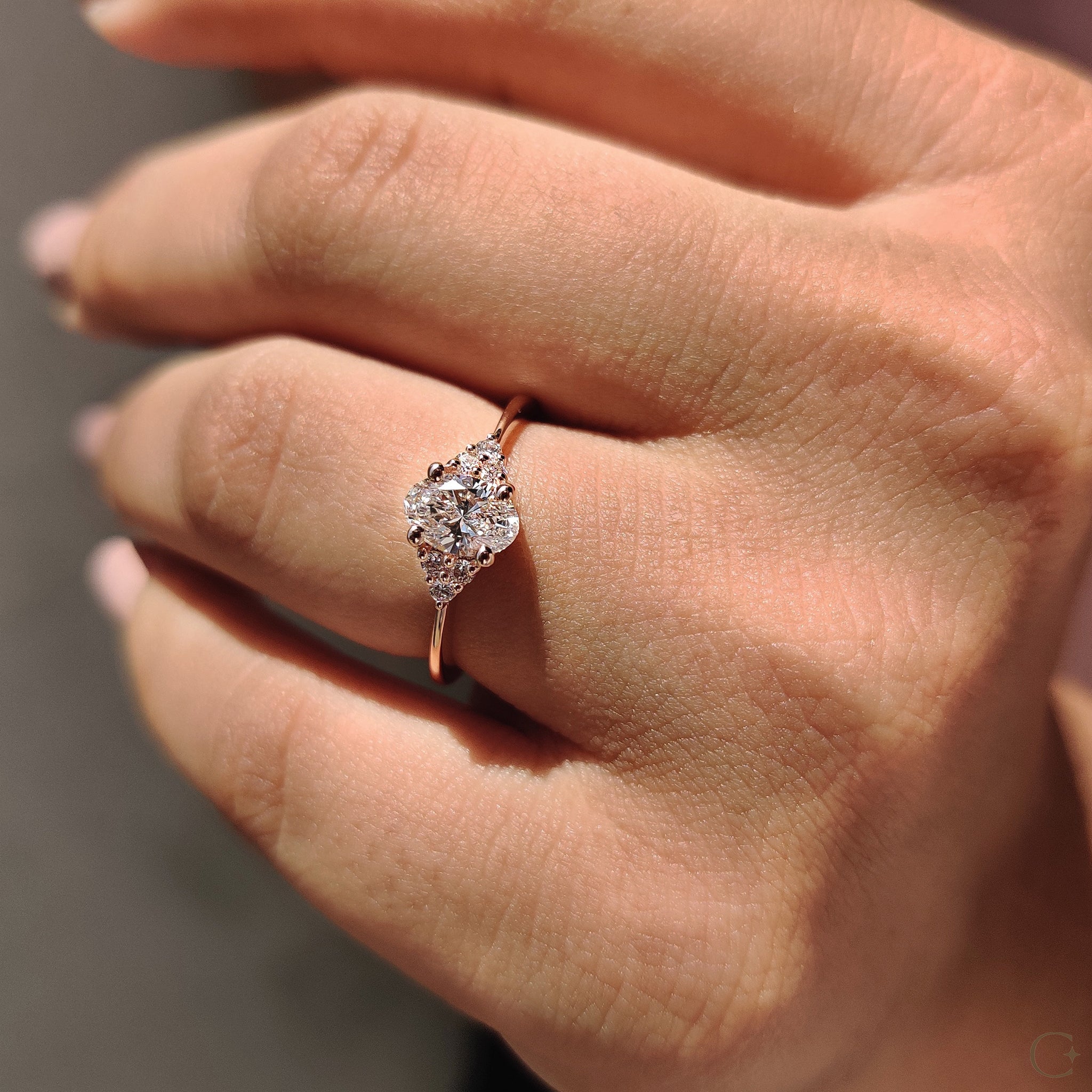Rose gold diamond ring with elegant prong setting.

