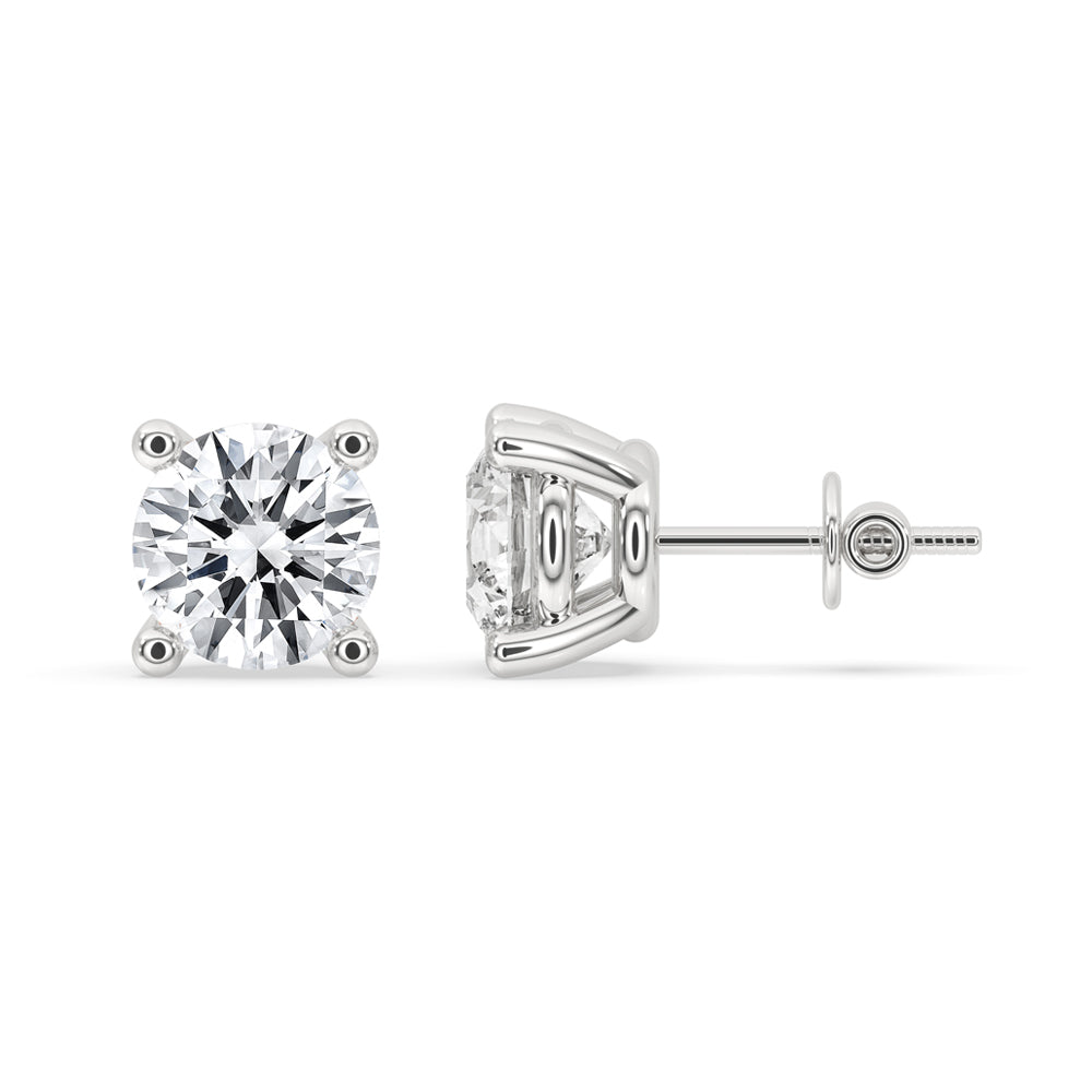 Round stud earrings crafted with prong setting diamonds.
