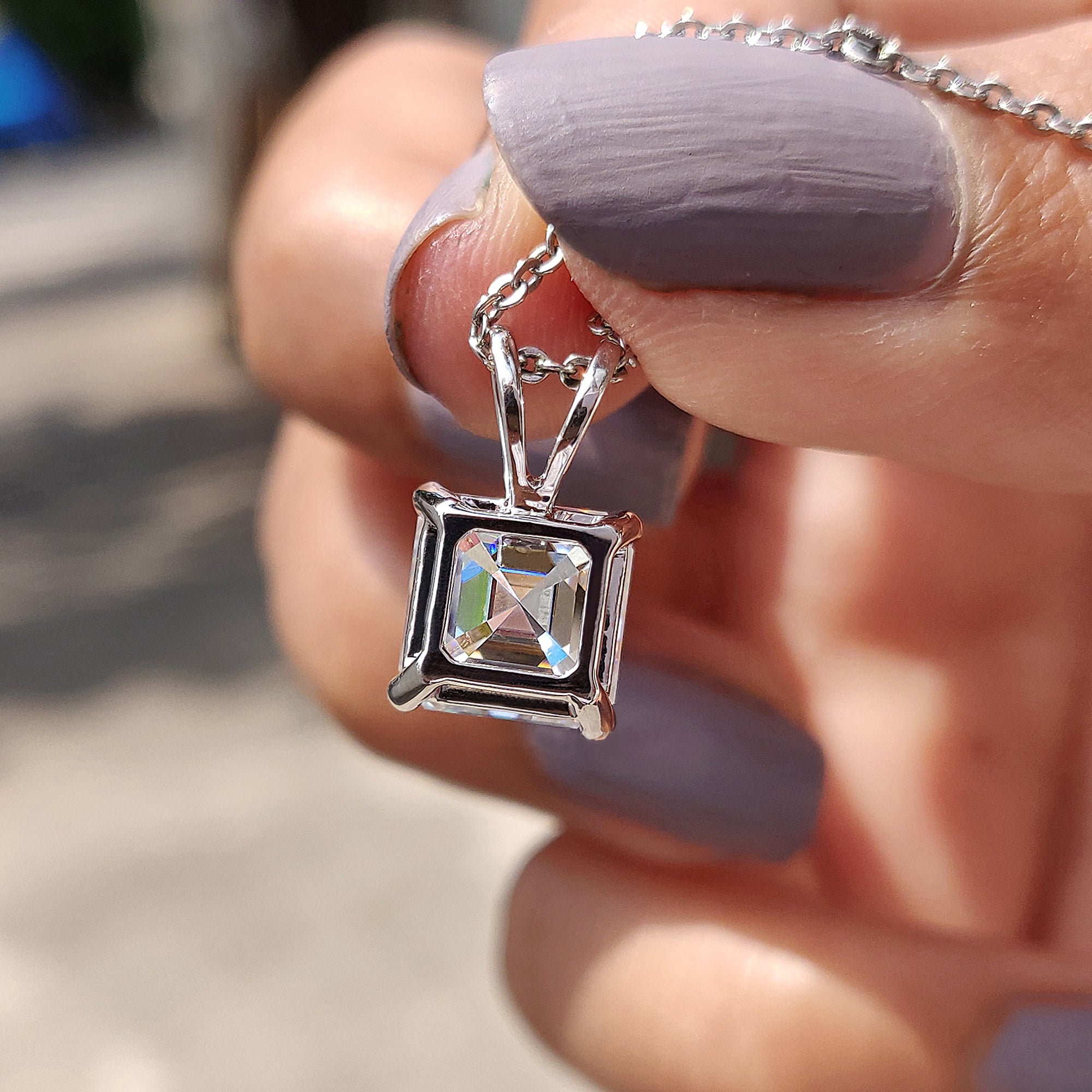 Asscher Cut Solitaire Diamond Pendant