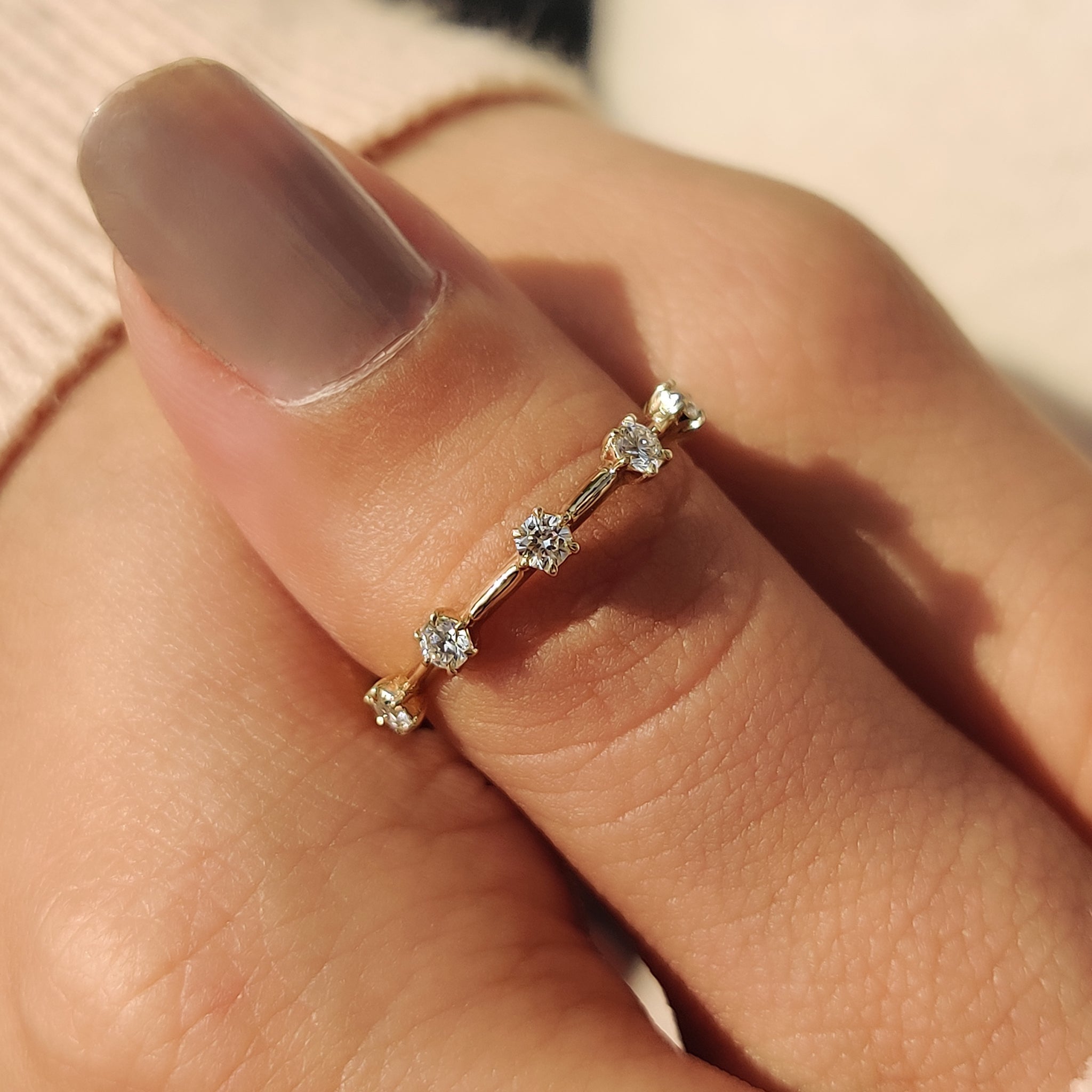 Minimalist Wedding Band with lab grown diamonds.
