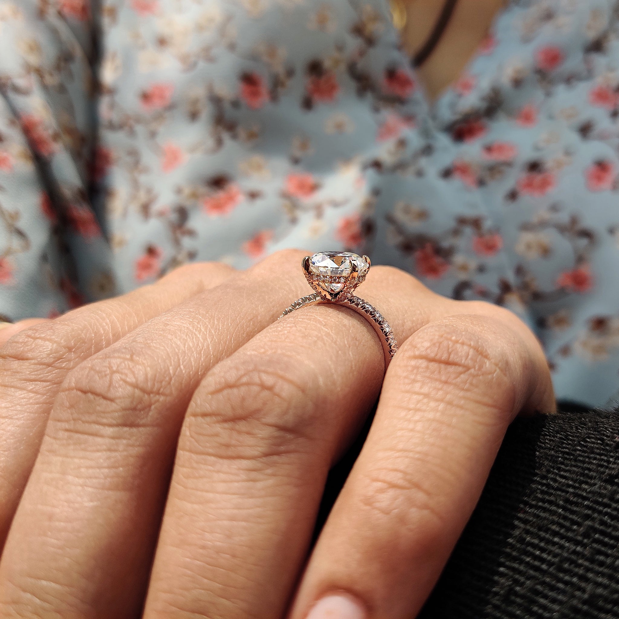 4 tab prong holds gems with firm glowing strength.