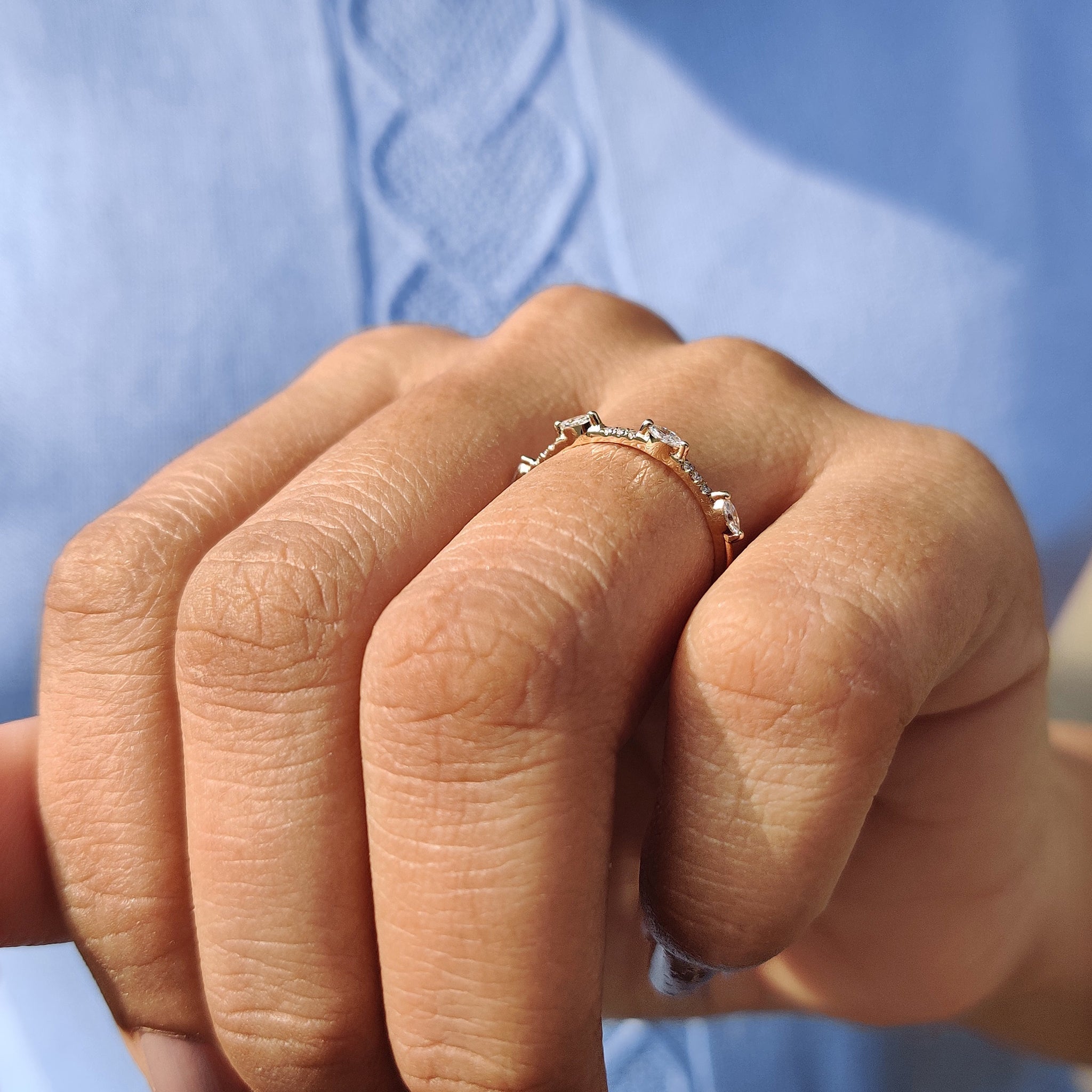 Elegant half eternity diamond band for lasting beauty.
