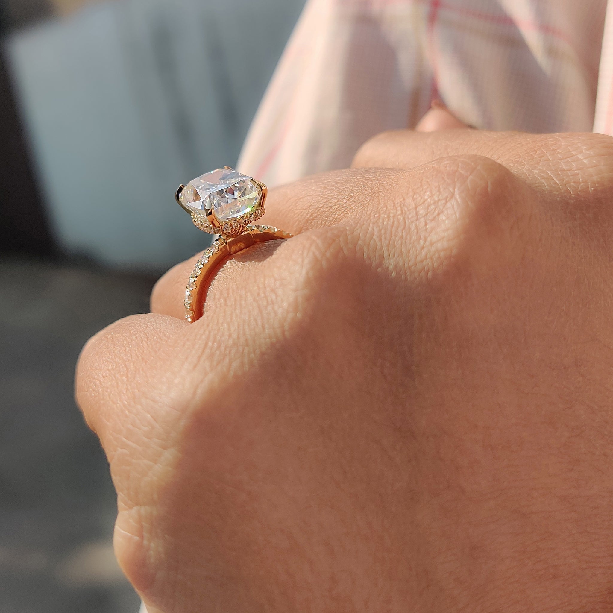 Rose gold engagement ring with a luxurious finish.
