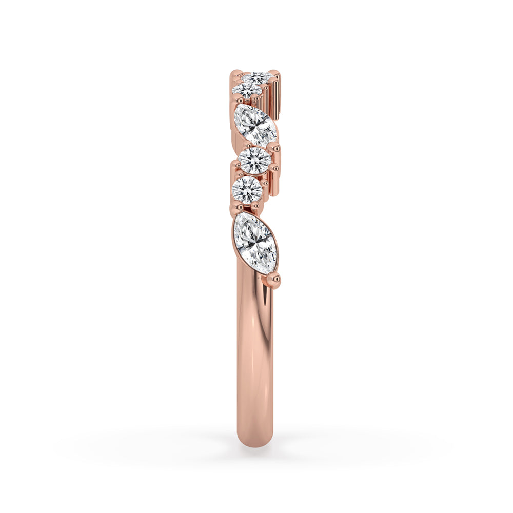 Stunning marquise diamond rose gold band for a sophisticated wedding look.