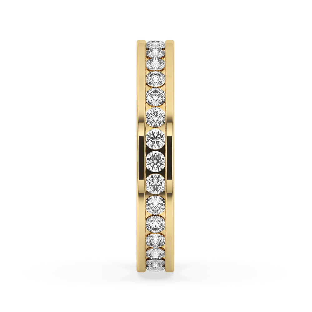 Handcrafted channel set ring with igi certified diamonds for added brilliance.
