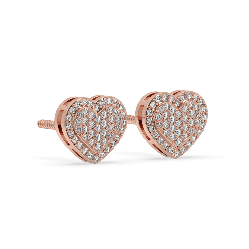 Handmade heart ear studs featuring igi certified diamonds.
