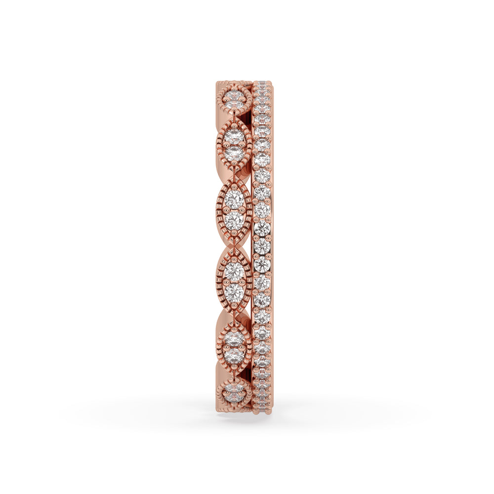 Sleek milgrain band featuring lab grown diamond accents.
