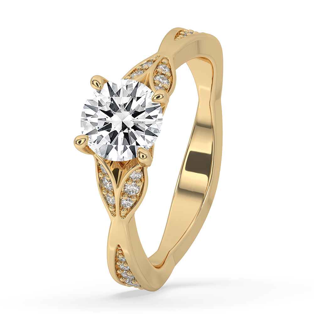 4 prong setting round cut diamond ring in a Cathedral Engagement Ring design.
