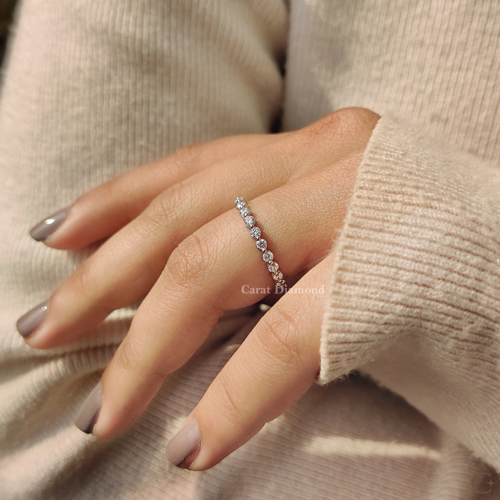 Lab grown diamond wedding band offering eco-friendly beauty.
