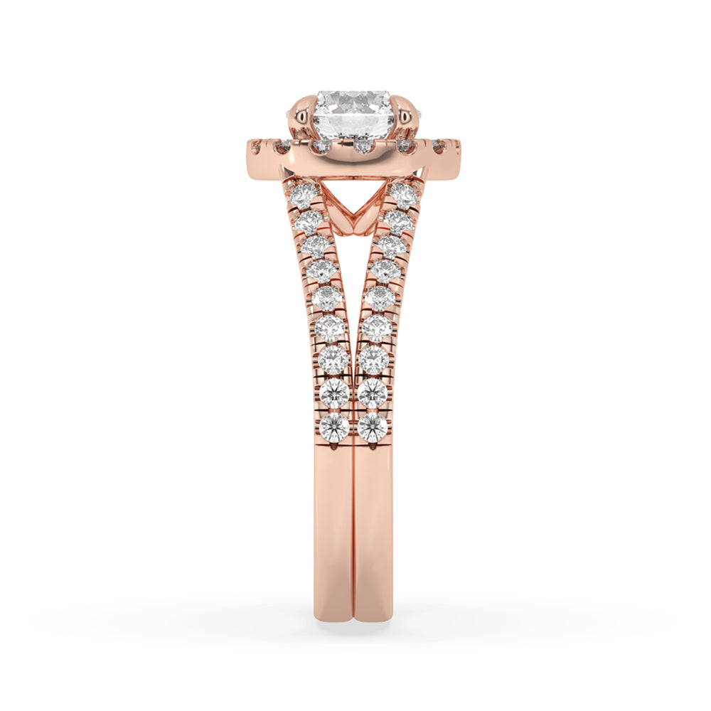 Halo diamond engagement ring crafted with a stunning 4 prong ring style.
