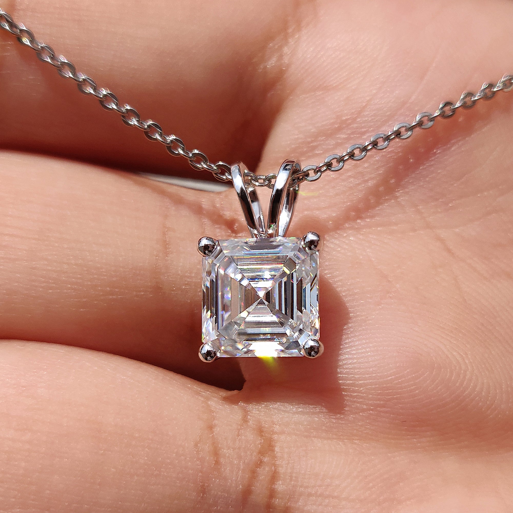 Asscher Cut Solitaire Diamond Pendant