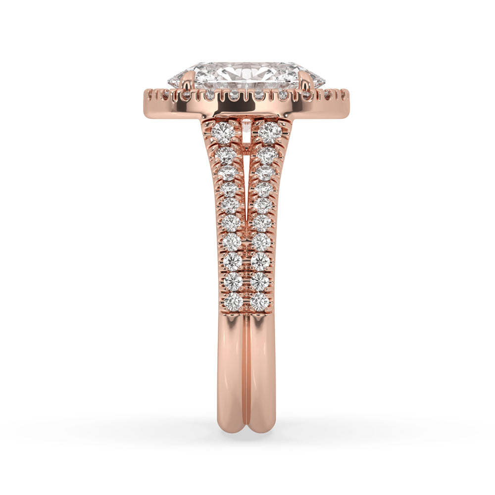 oval halo diamond ring showcasing a pave split shank engagement style.