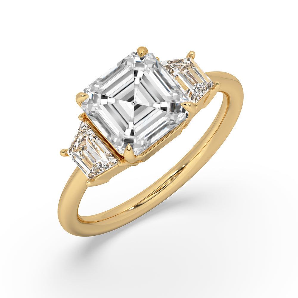 Three stone engagement ring with balanced style.
