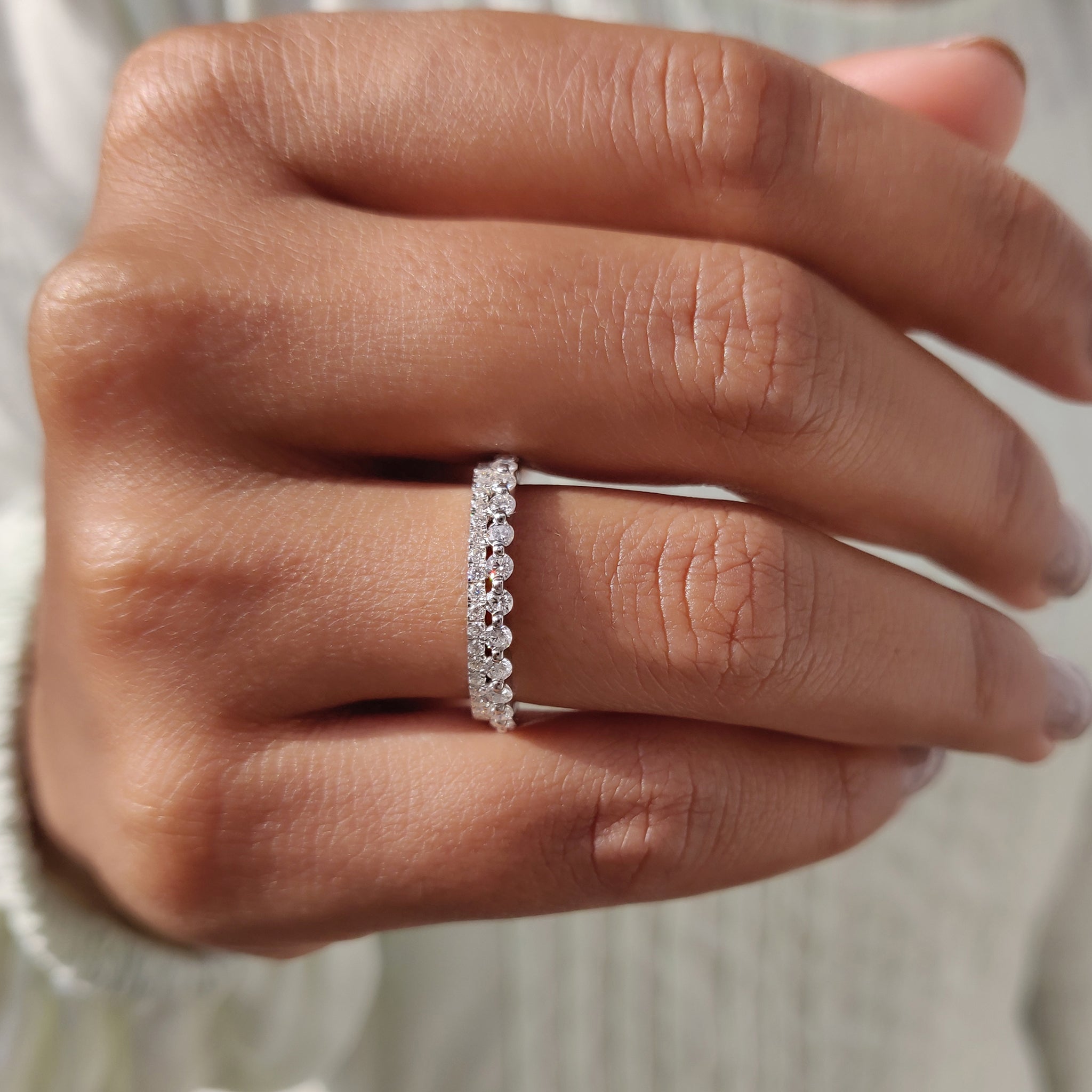 Yellow Gold Band - Round Double Row Pave