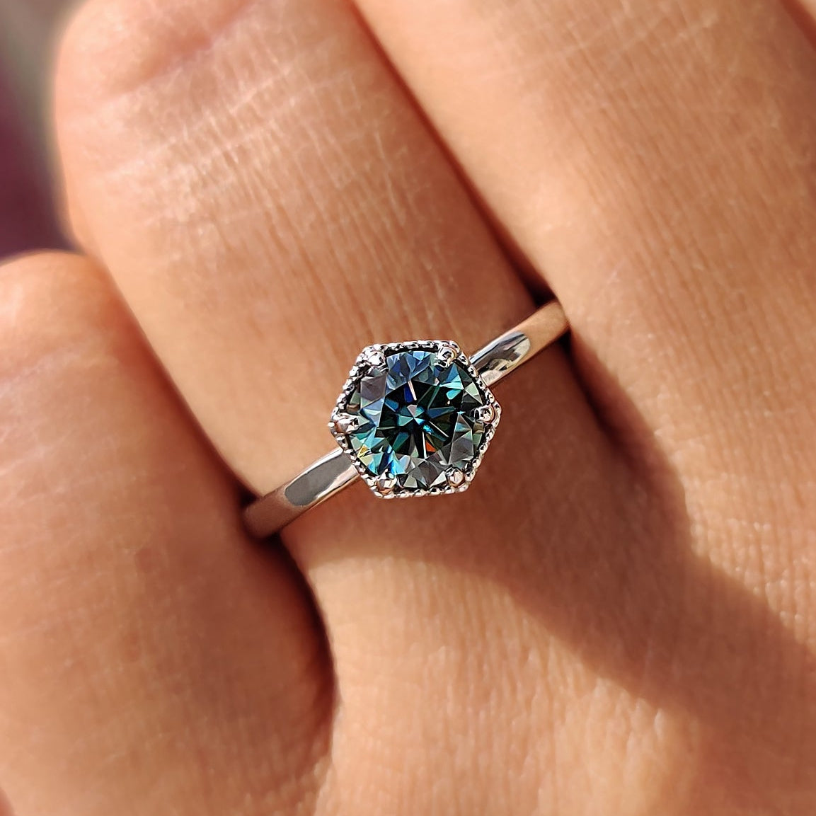Round Cut Diamond Engagement Ring - Milgrain Bezel Setting