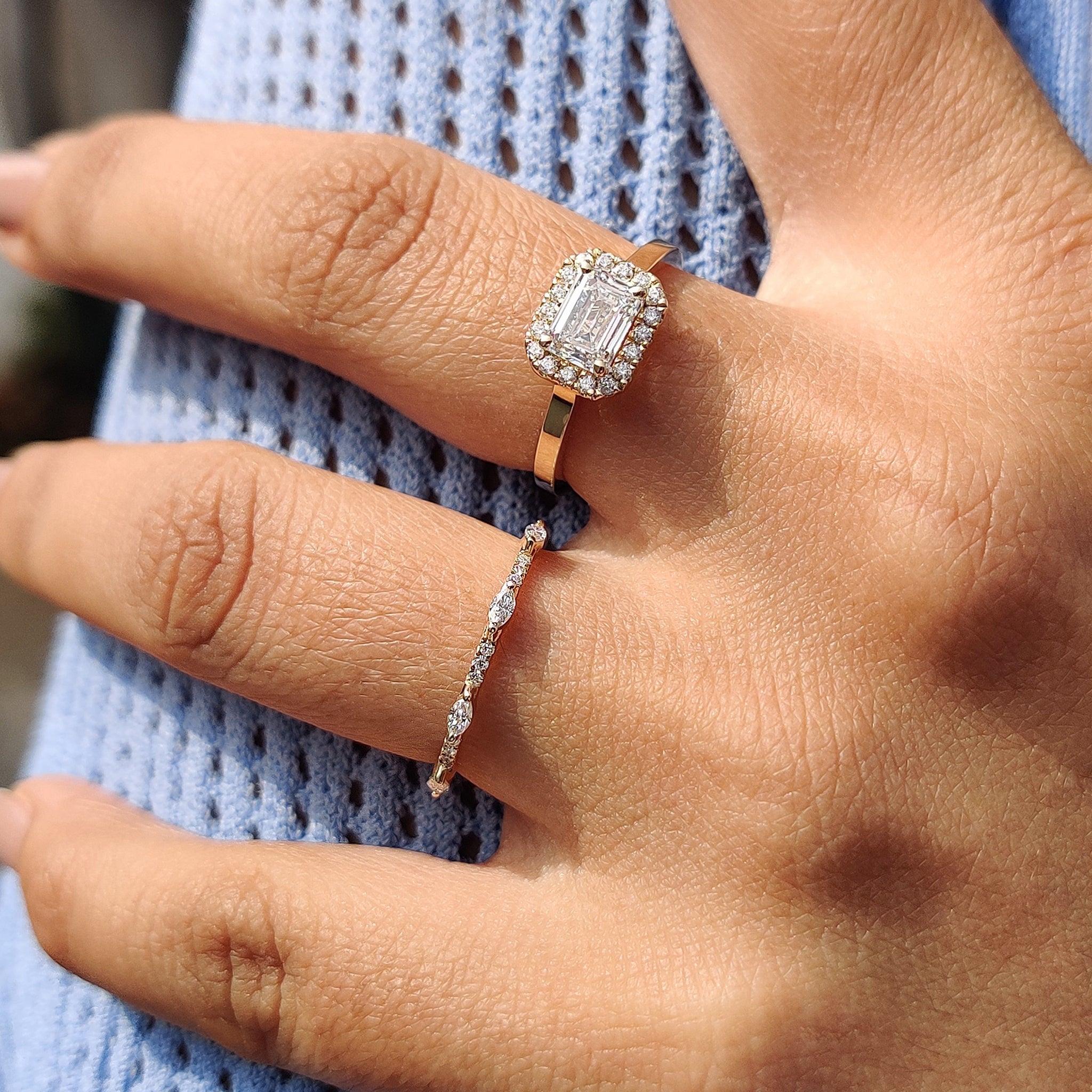 Prong set wedding band featuring sparkling diamonds.