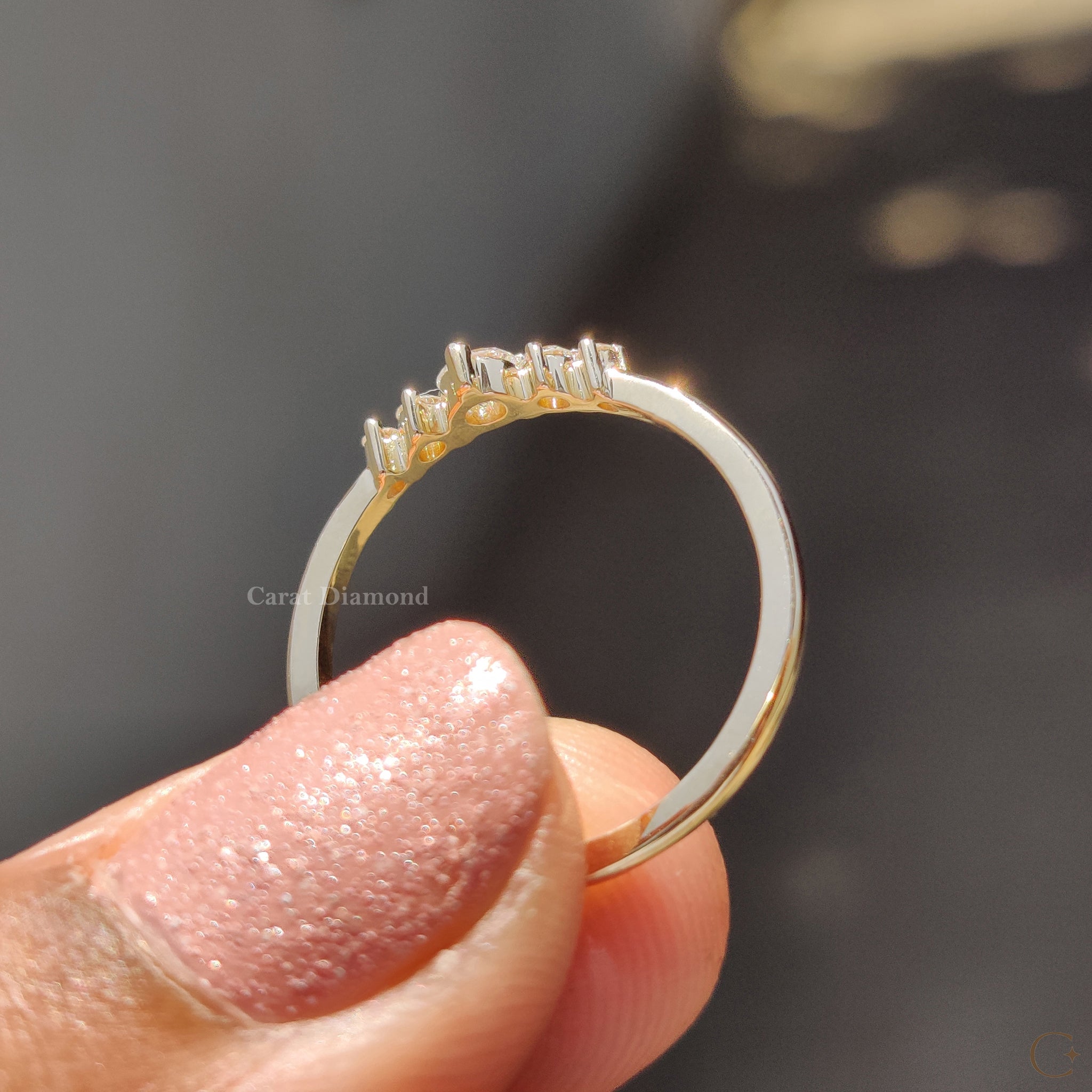 5 Stone Wedding Band with Round Diamonds in Gold