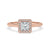 Halo diamond engagement ring with a 2 carat princess cut diamond in a prong setting, IGI certified Lab Grown Diamond.
