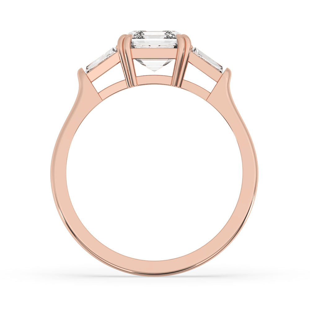 Baguette diamond wedding ring with Lab Grown Diamond, crafted in rose gold engagement ring design, igi certified quality.
