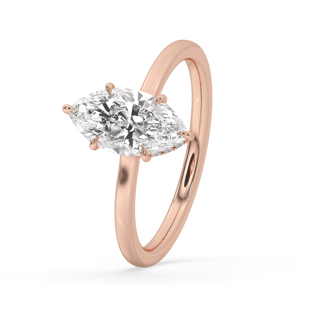 Marquise ring with simple engagement ring style in claw prong setting, Lab Grown Diamond, rose gold engagement ring
