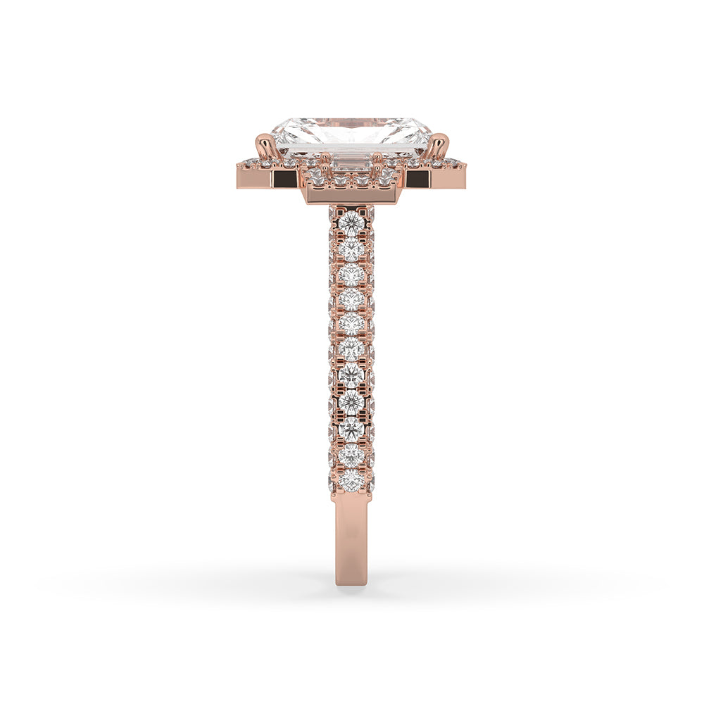 Lab Grown Diamond radiant cut ring with an elegant bridge accent ring setting.
