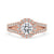 2 carat round diamond ring in a halo setting with split shank design.
