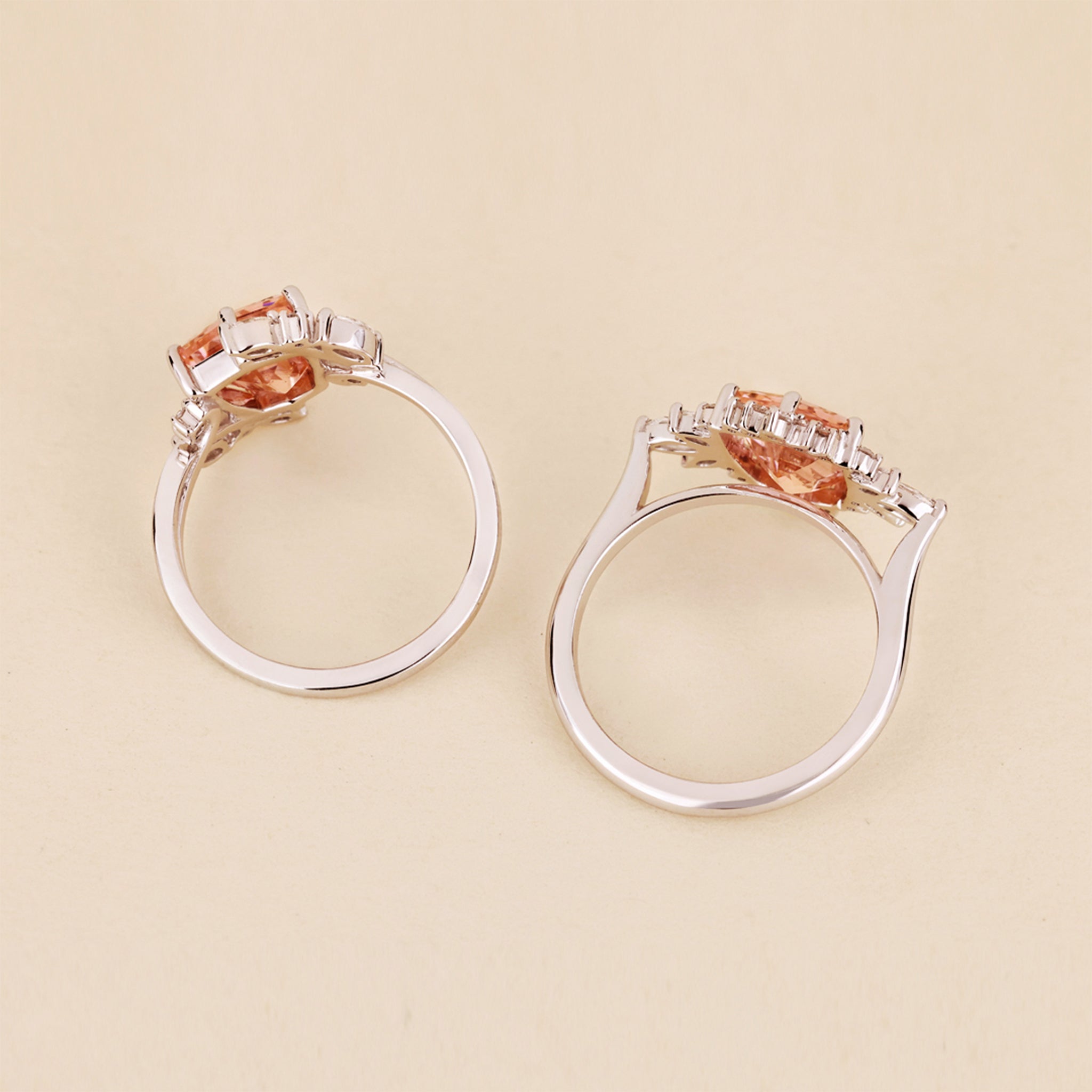 Shield Cut Pink Gemstone Bypass Engagement Ring