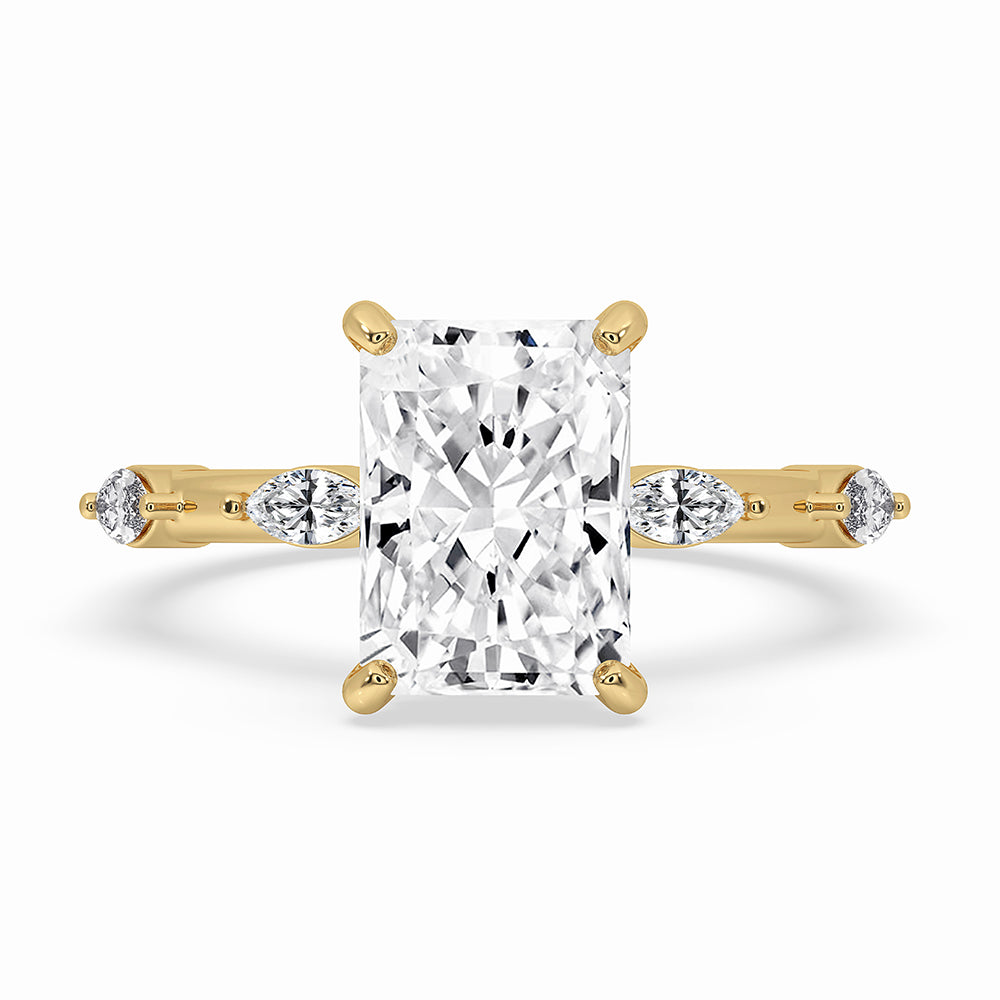 Hidden Halo Engagement Ring with radiant cut diamonds.
