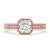 Cushion cut diamond engagement ring with bezel setting ring.