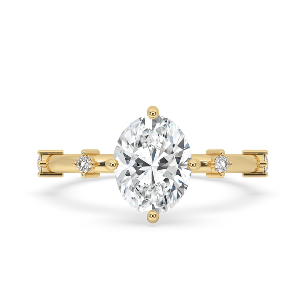Oval shaped engagement ring with pave setting ring design featuring igi certified Lab Grown Diamond and handmade craftsmanship.