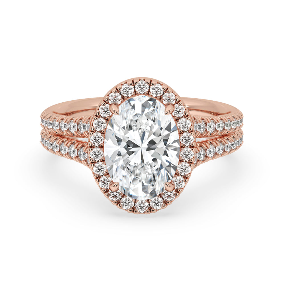 oval halo ring featuring a handmade design with Lab Grown Diamond.