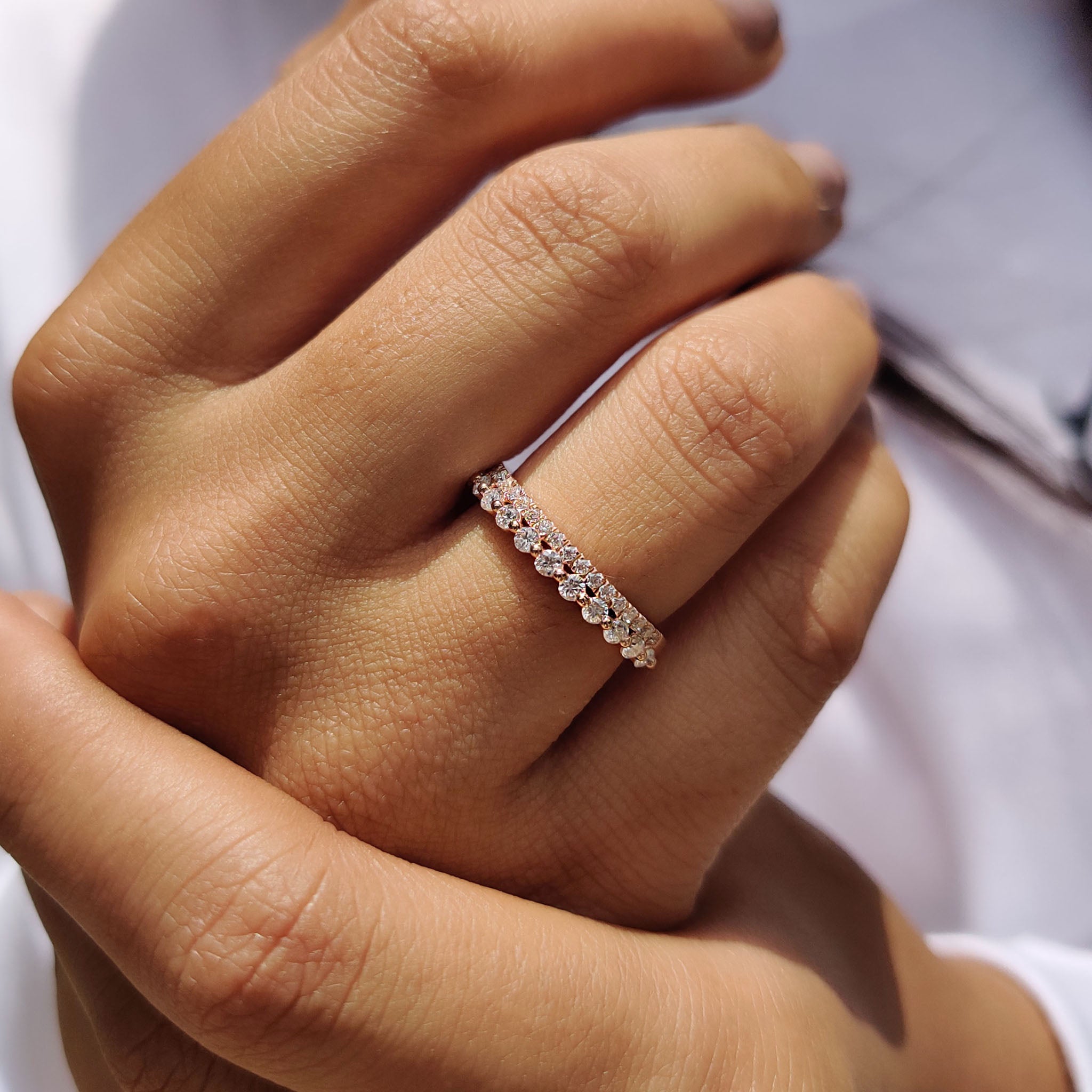Prong setting holds each stone in place.
