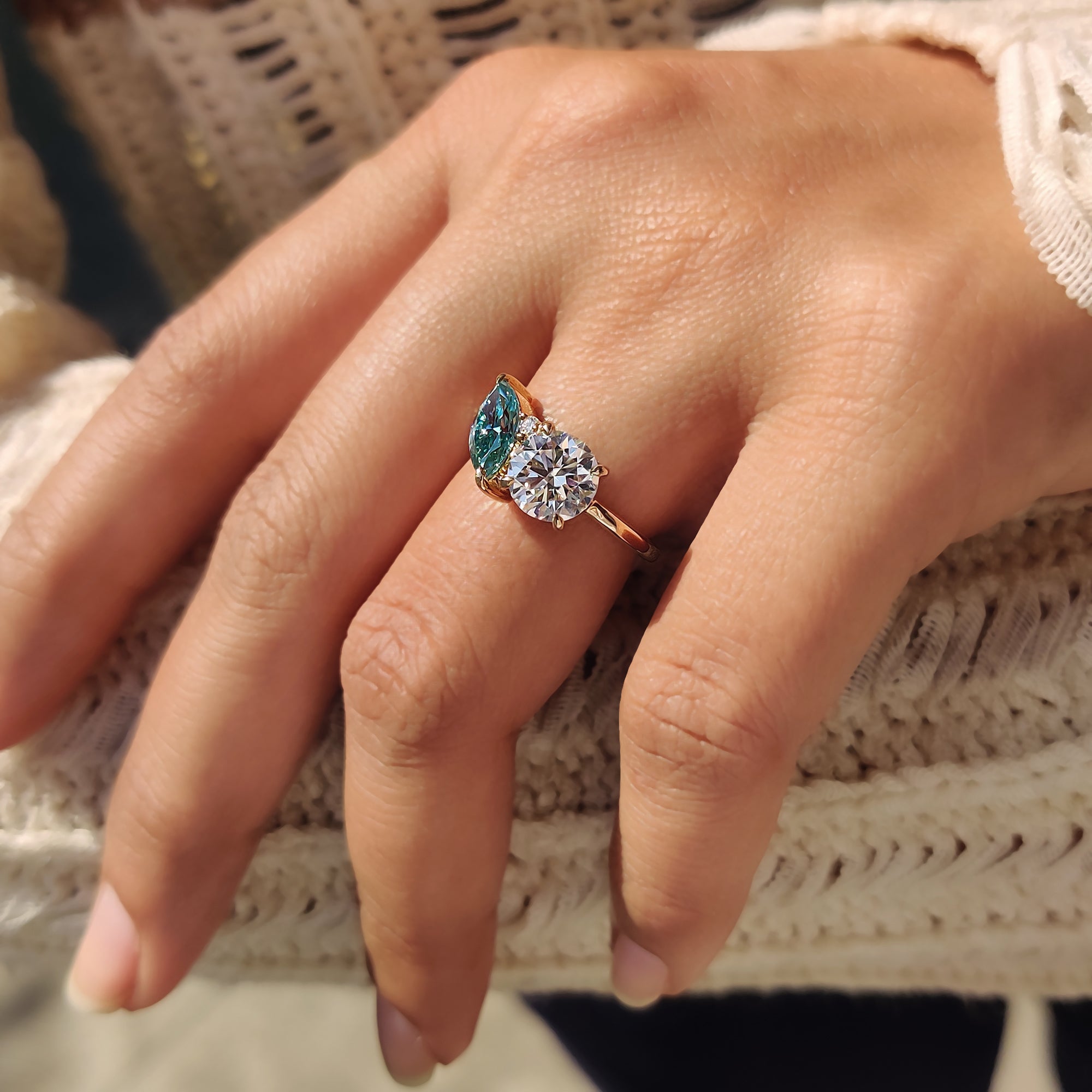Yellow gold engagement ring shines with golden warmth inside.
