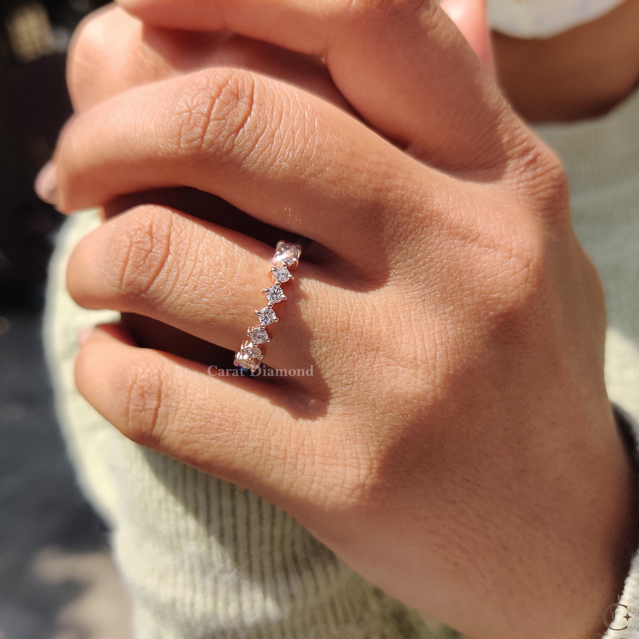 Lab grown diamond wedding band with ethical sparkle.

