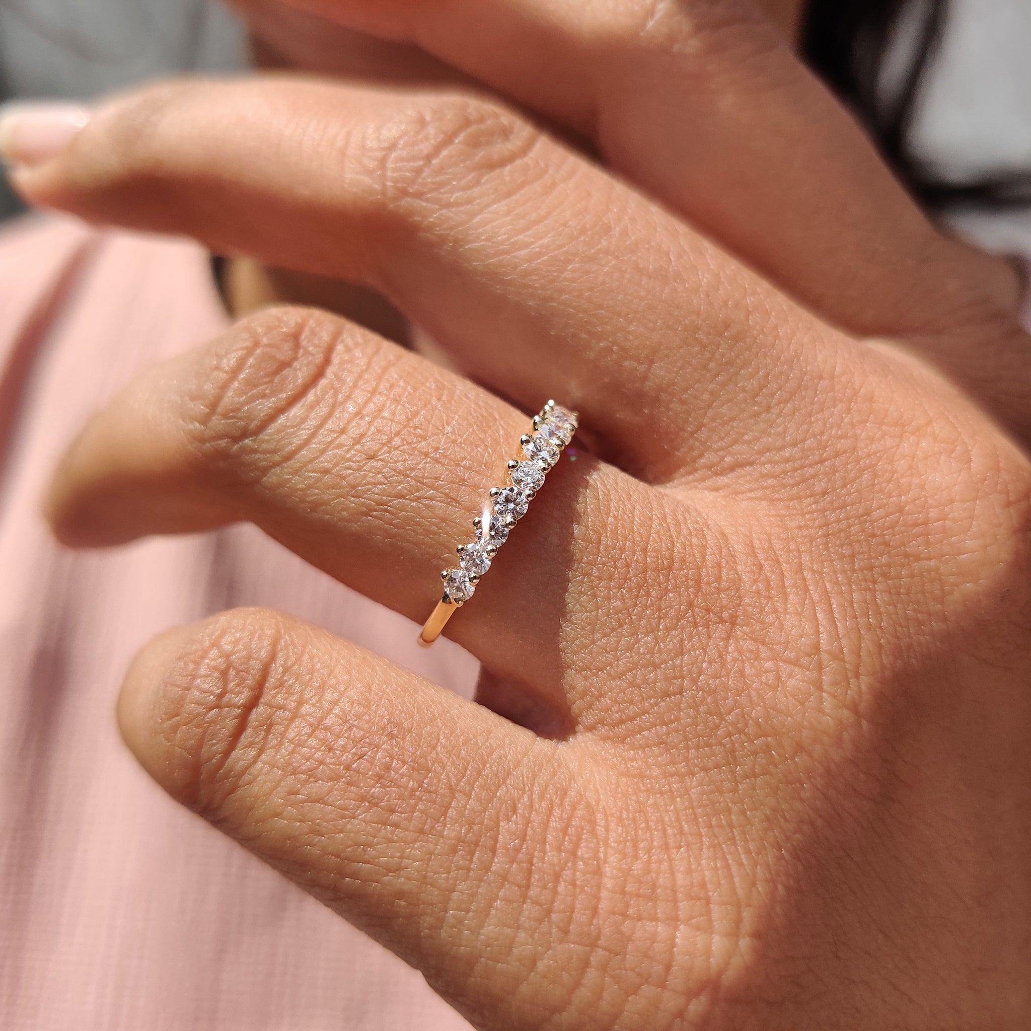 Buy wedding band featuring lab grown diamonds.
