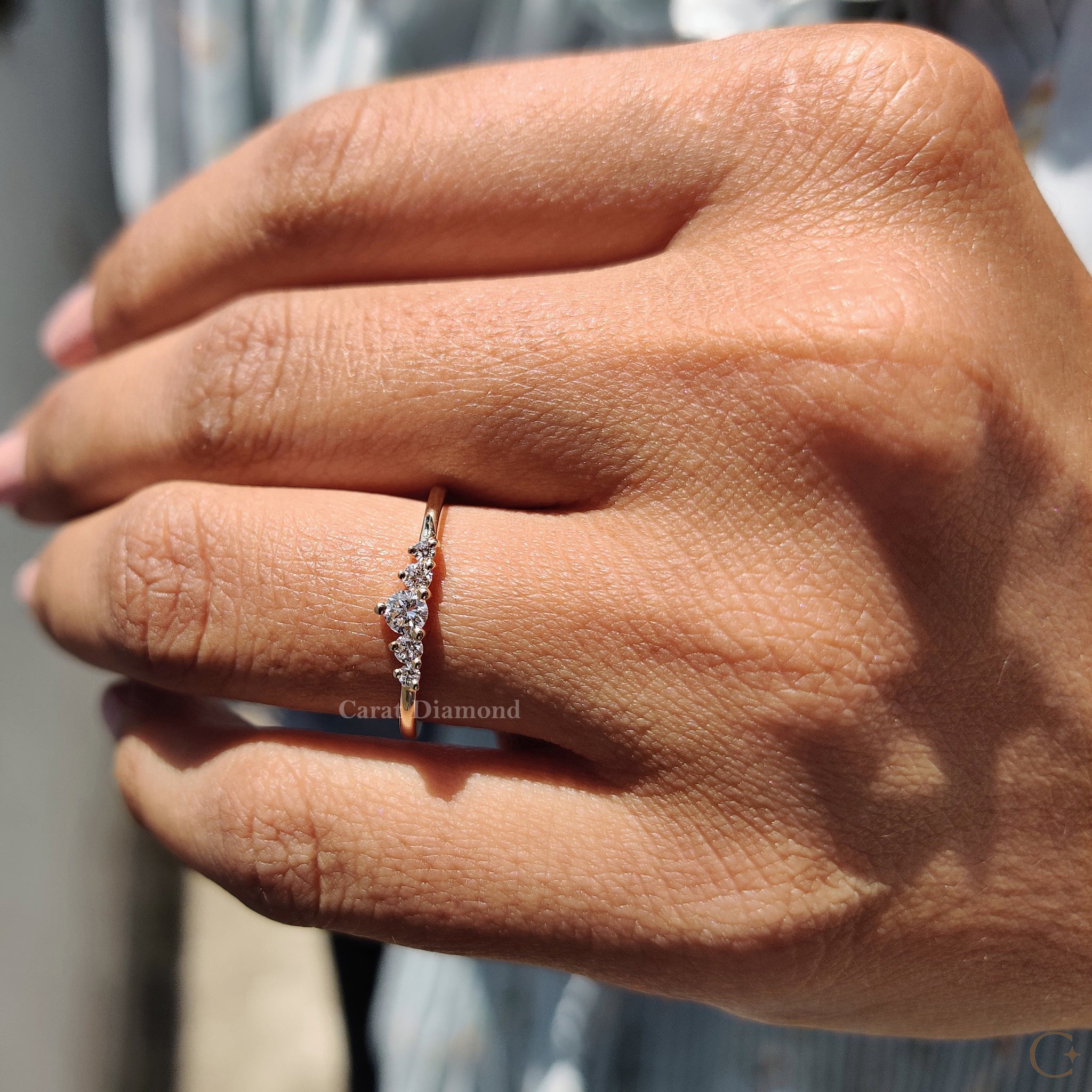 5 Stone Wedding Band with Round Diamonds in Gold