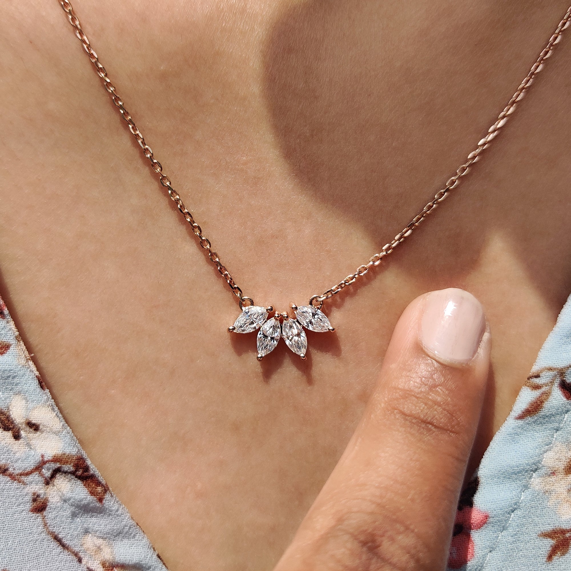 Four Stone Wedding Pendant designed with Marquise Cut Pendant in curved layout.
